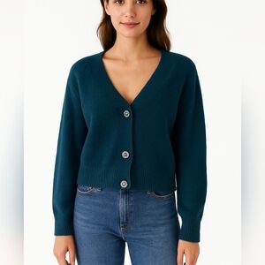 Joe Fresh/ Fuzzy/ Blue button up cardigan/ Gem buttons/ Stretchy/ Size US S